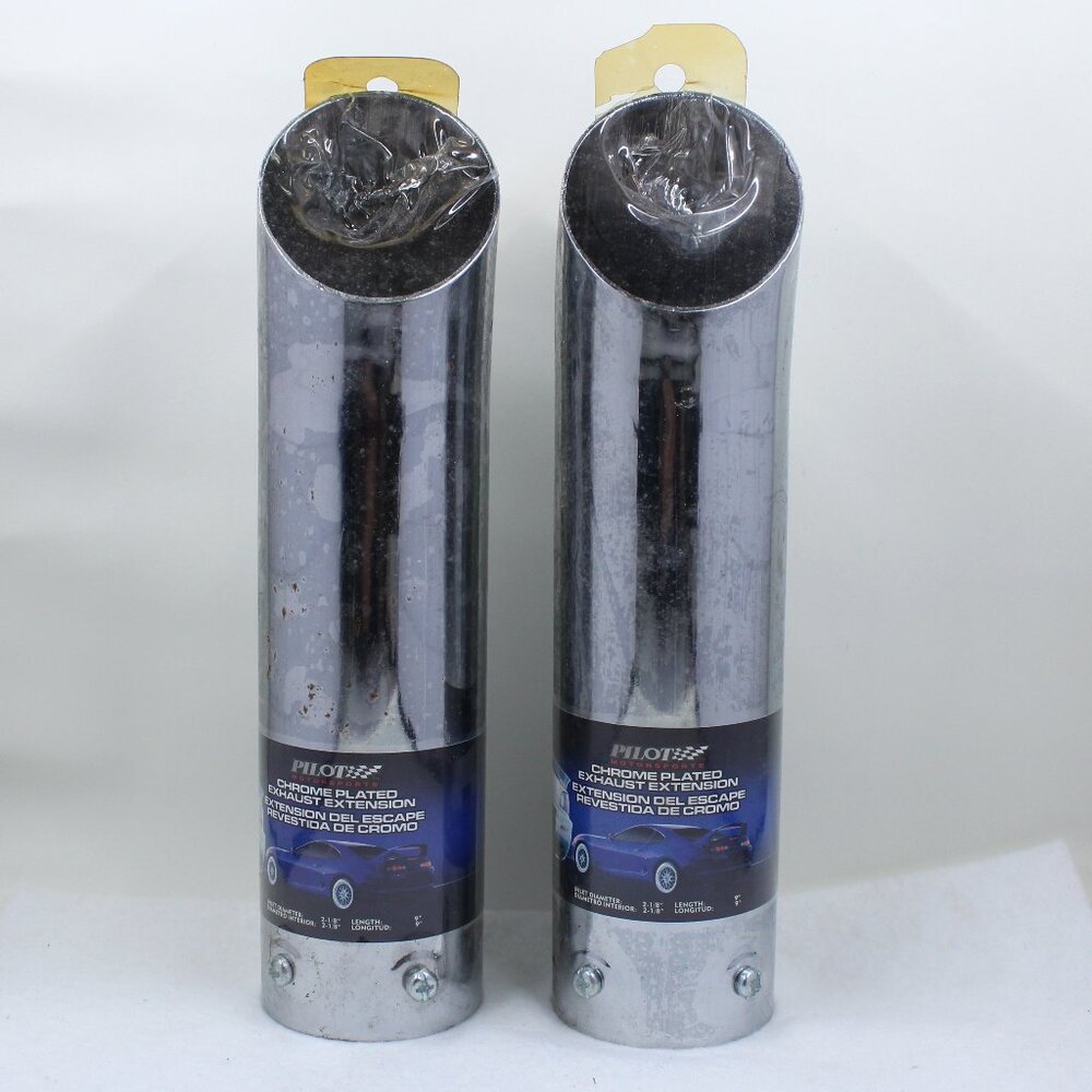 2 Older Pilot Motorsports Chrome Plated Exhaust Extensions in Unopened Package